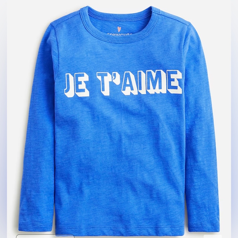 Kids' long-sleeve "je t'aime" graphic J.Crew blue long sleeve T-shirt Sz 10-11